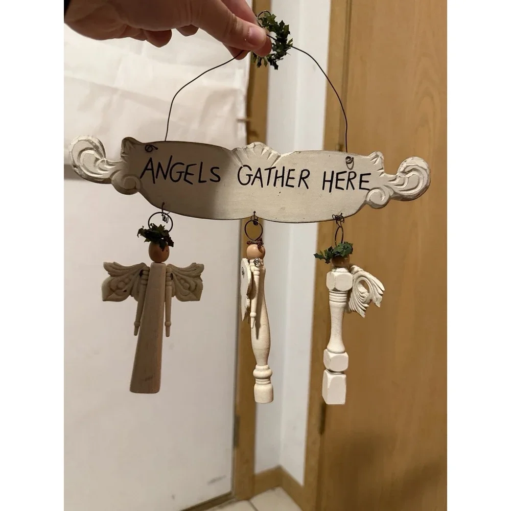 Angel Gather Vintage Hanging Decor Wood